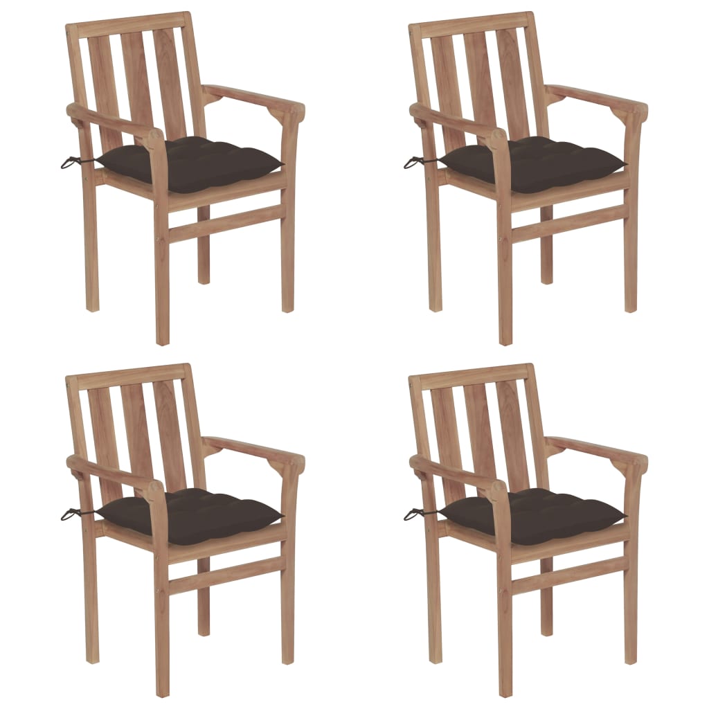  Stapelbara trädgårdsstolar med dynor 4 st massiv teak