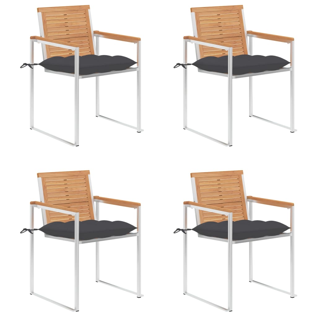  Trädgårdsstolar med dynor 4 st massiv teak