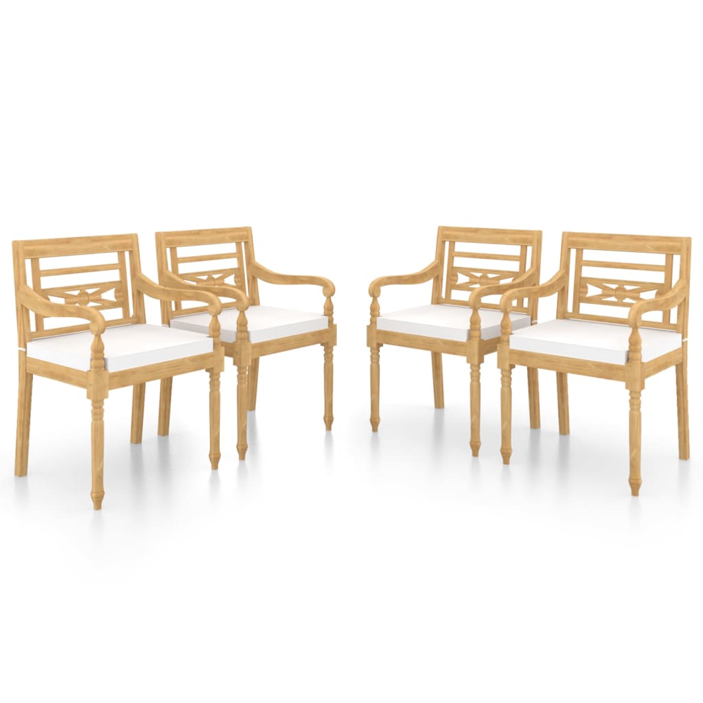  Bataviastolar med dynor 4 st massiv teak