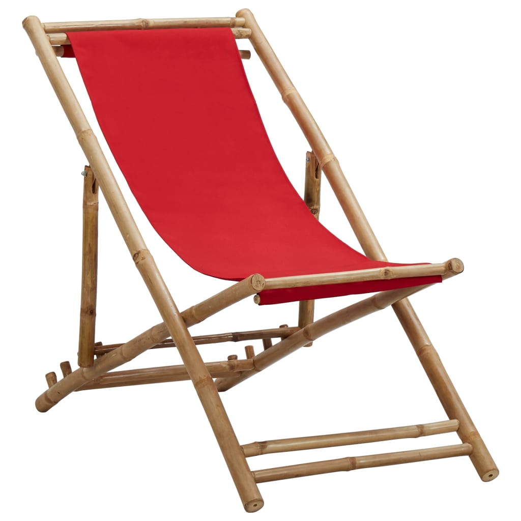  Solstol bambu och kanvas röd