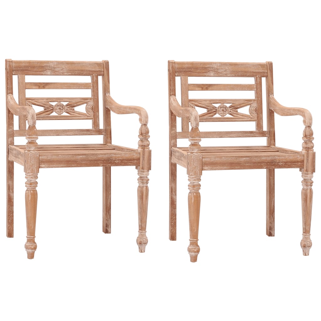  Bataviastolar 2 st vit finish massiv teak