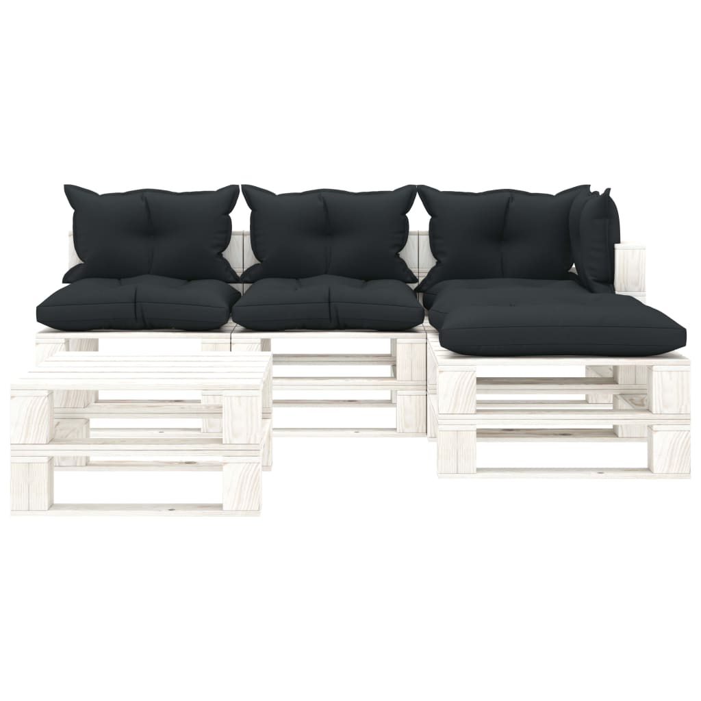  Pallsoffa set med antracita dynor 5 delar trä