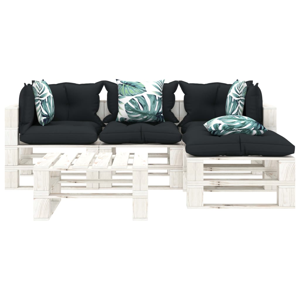  Pallsoffa set med antracita och blommiga dynor 5 delar trä