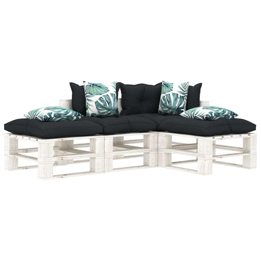  Pallsoffa set med antracita och blommiga dynor 4 delar trä