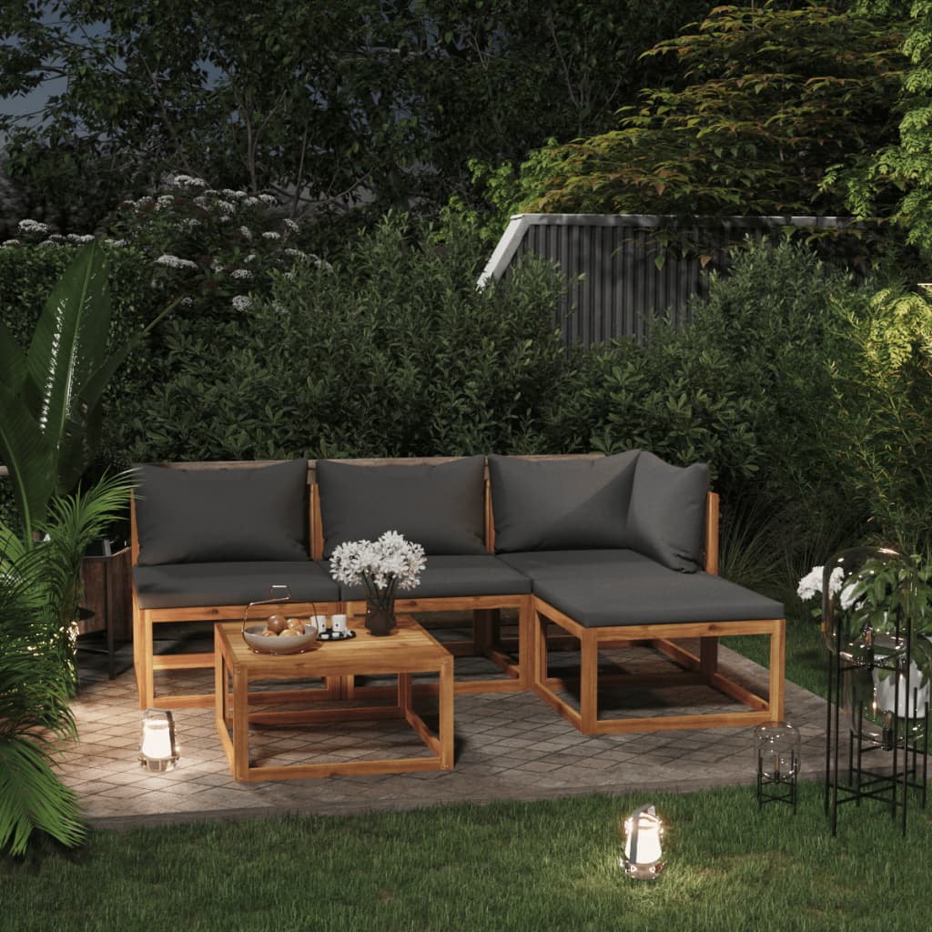  Loungegrupp för trädgården med dynor 5 delar massivt akaciaträ