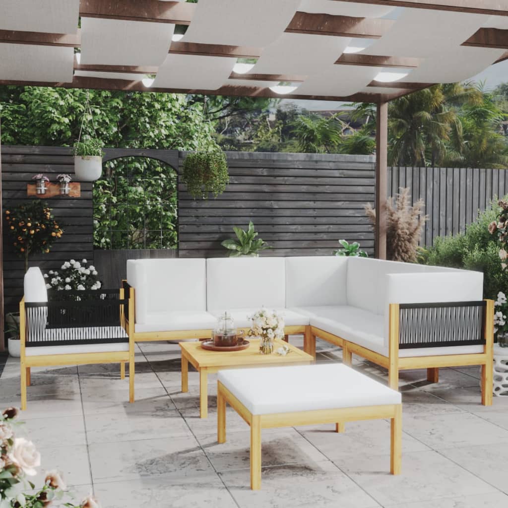  Loungegrupp för trädgården med dynor gräddvit 8 delar akaciaträ