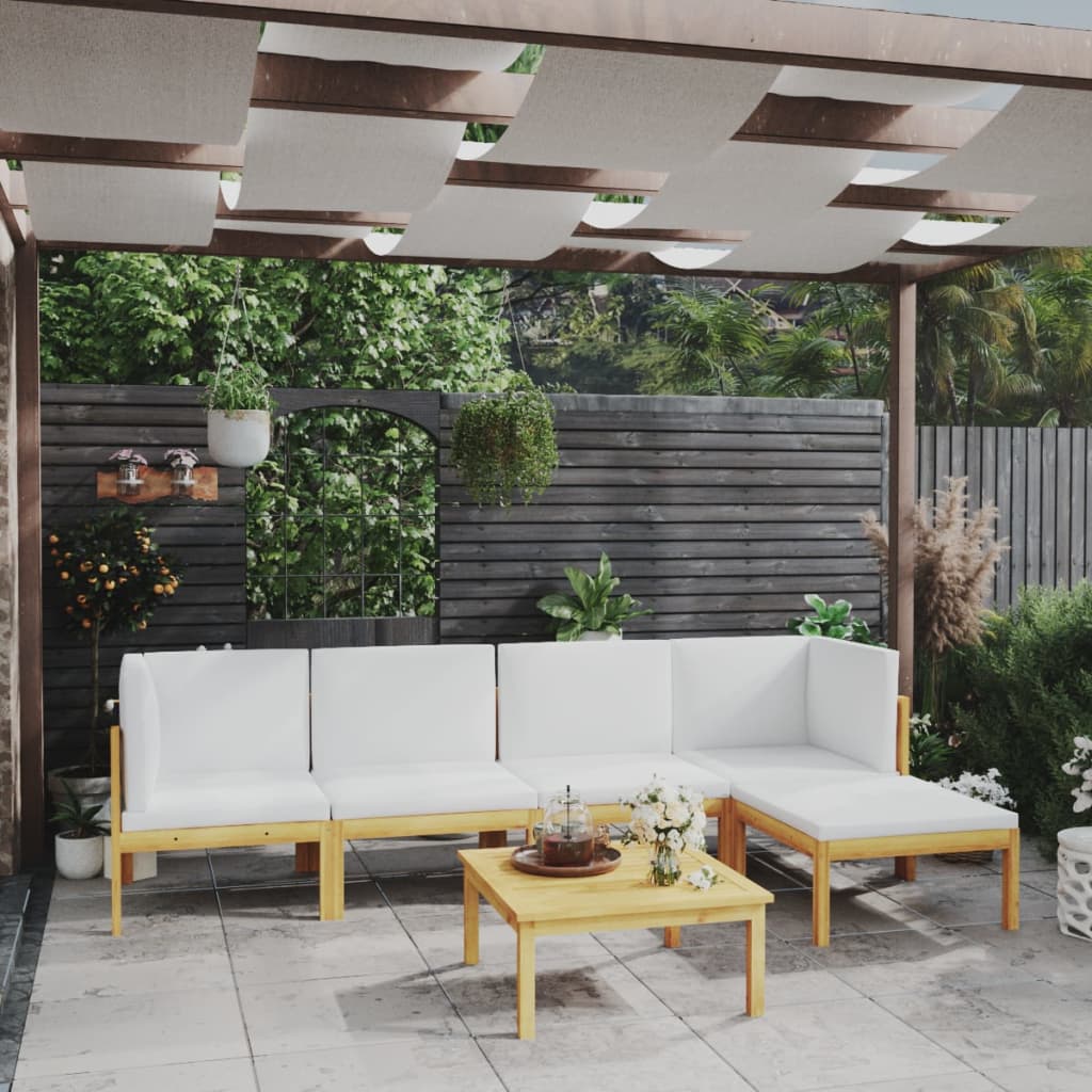  Loungegrupp för trädgården med dynor gräddvit 6 delar akaciaträ