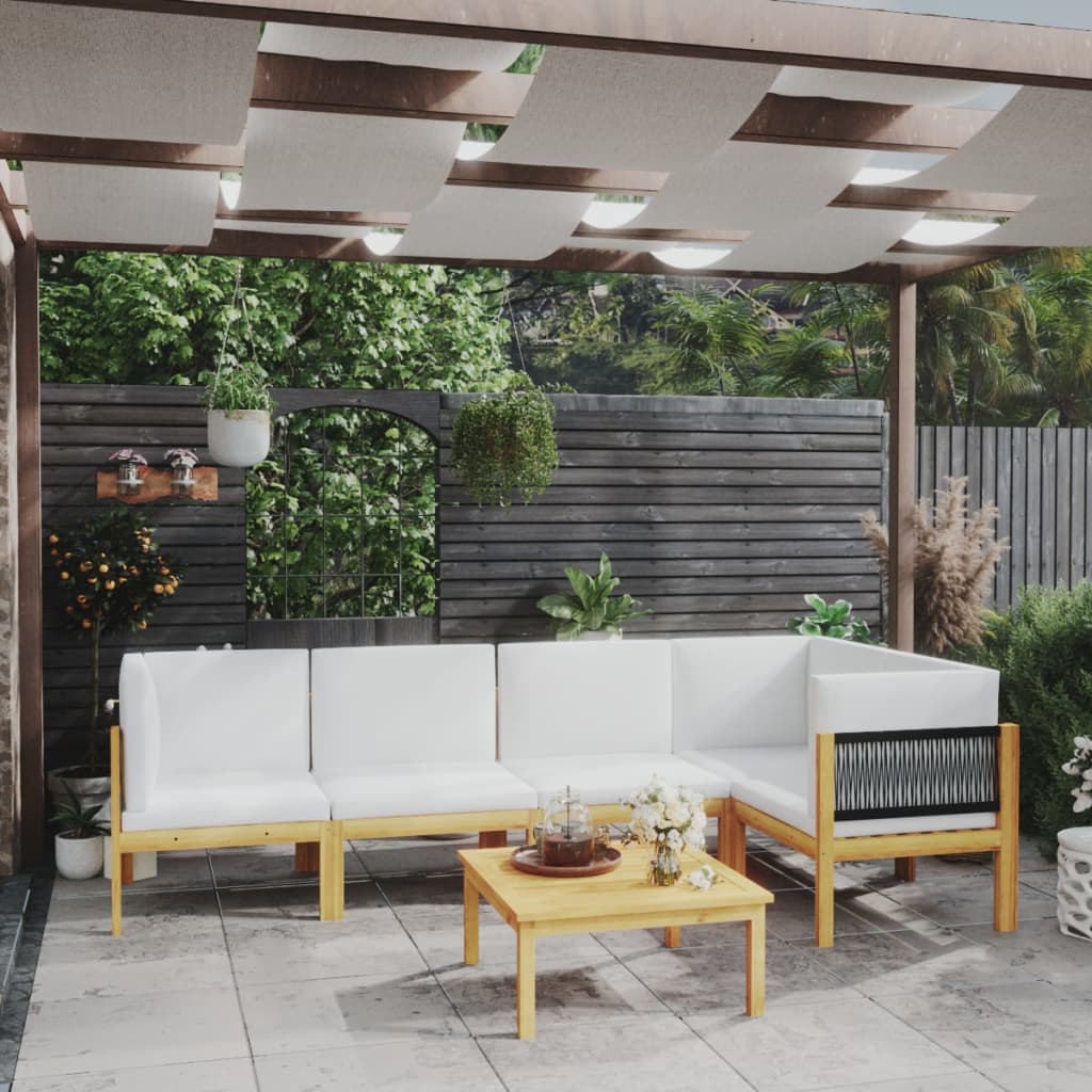  Loungegrupp för trädgården med dynor gräddvit 6 delar akaciaträ