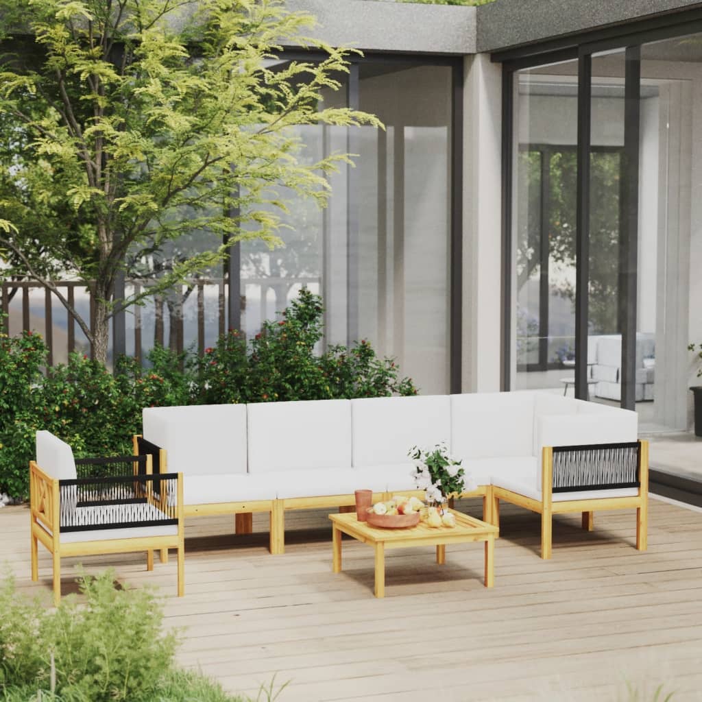  Loungegrupp för trädgården med dynor gräddvit 7 delar akaciaträ