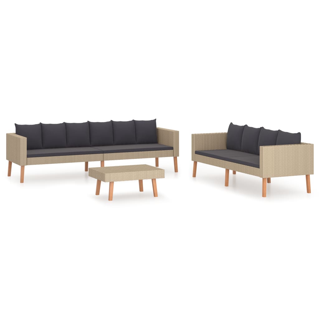  Loungegrupp för trädgården med dynor 3 delar konstrotting beige