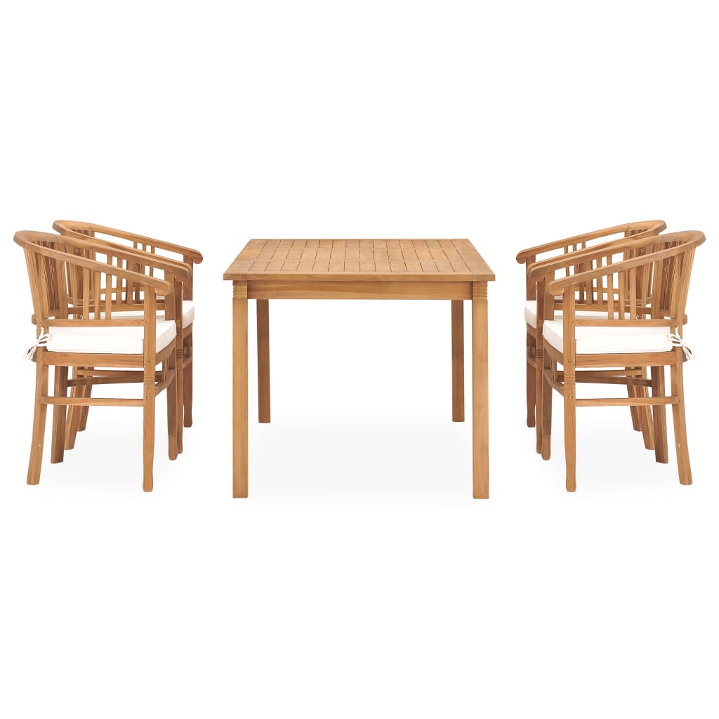  Matgrupp för trädgården 5 delar med dynor massiv teak