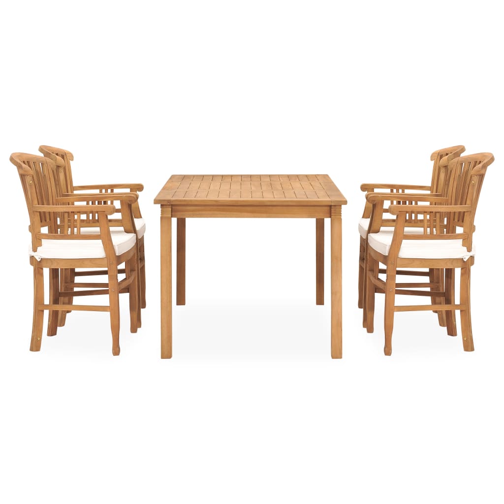  Matgrupp för trädgården 5 delar med dynor massiv teak