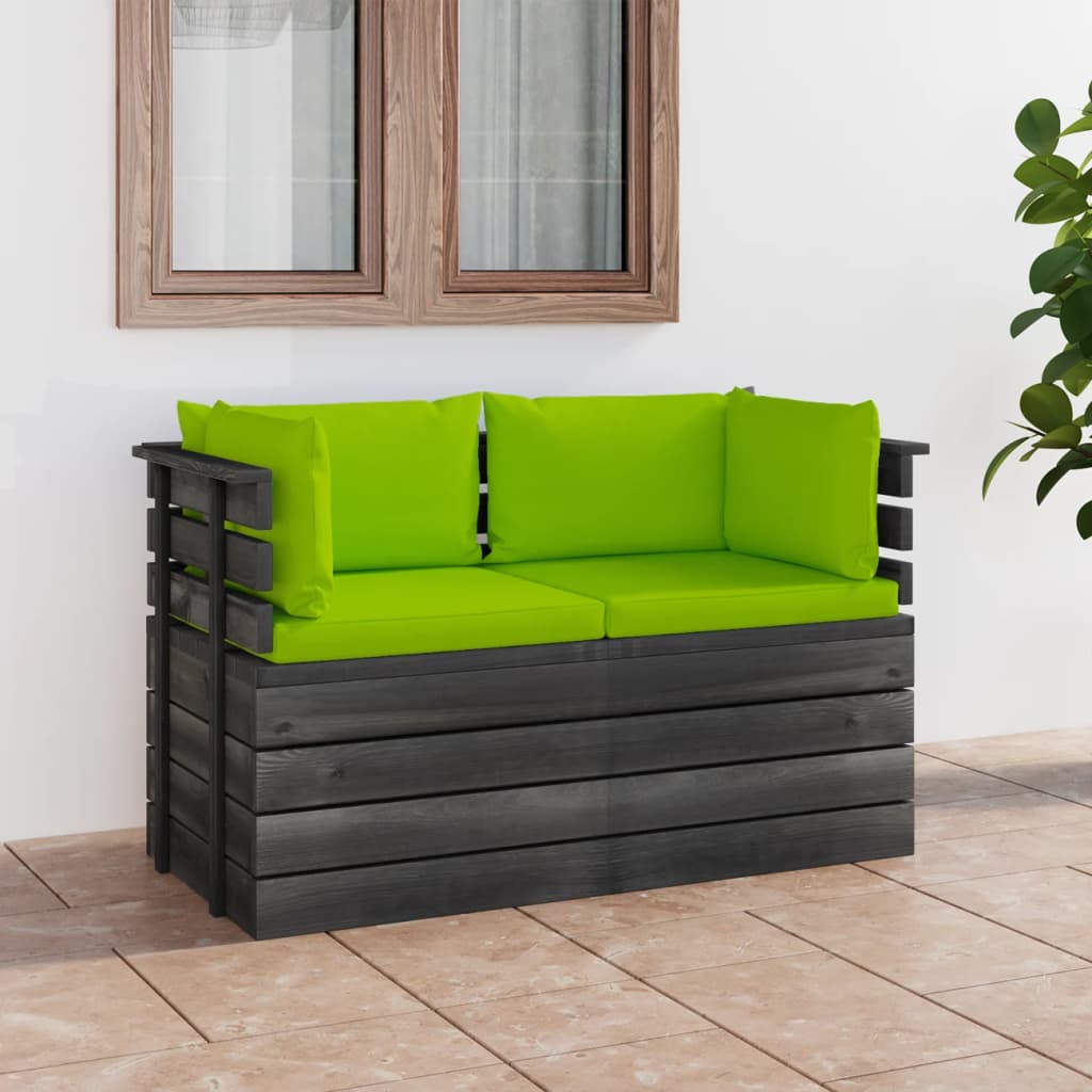  Pallsoffa 2-sits med dynor massiv furu