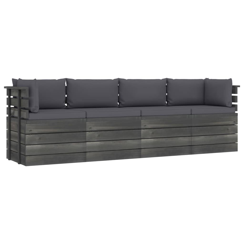  Pallsoffa 4-sits med dynor massiv furu