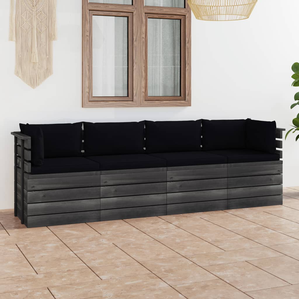  Pallsoffa 4-sits med dynor massiv furu