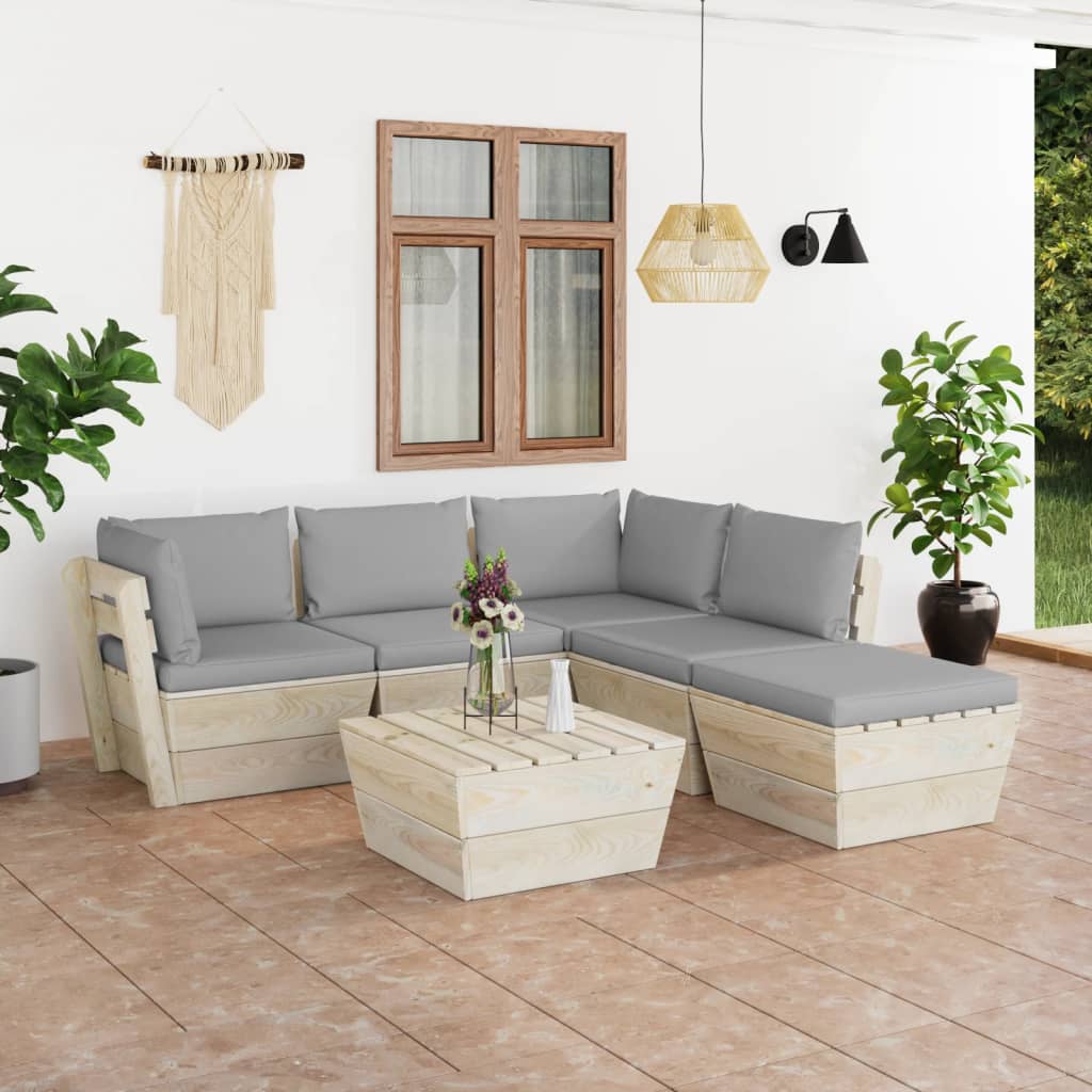  Pallsoffa för trädgården med dynor 6 delar granträ
