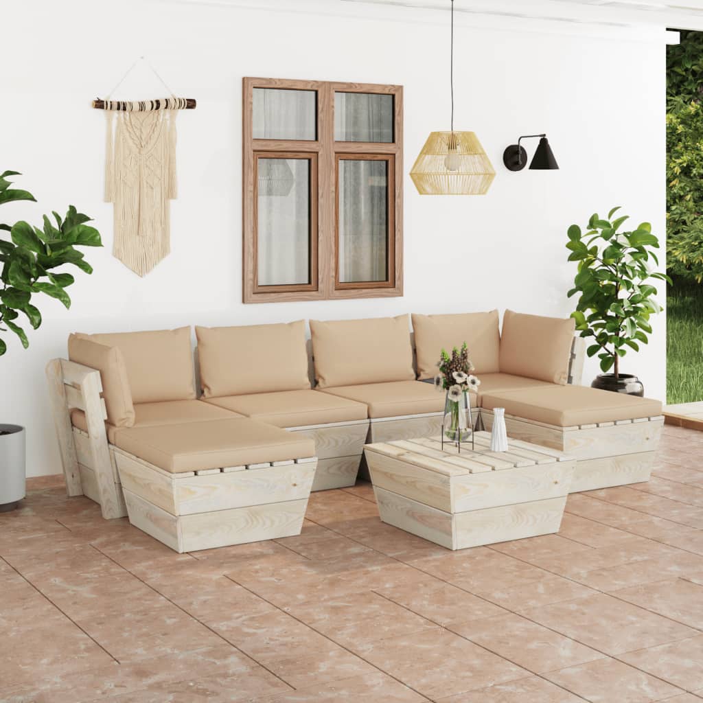  Pallsoffa för trädgården med dynor 7 delar granträ