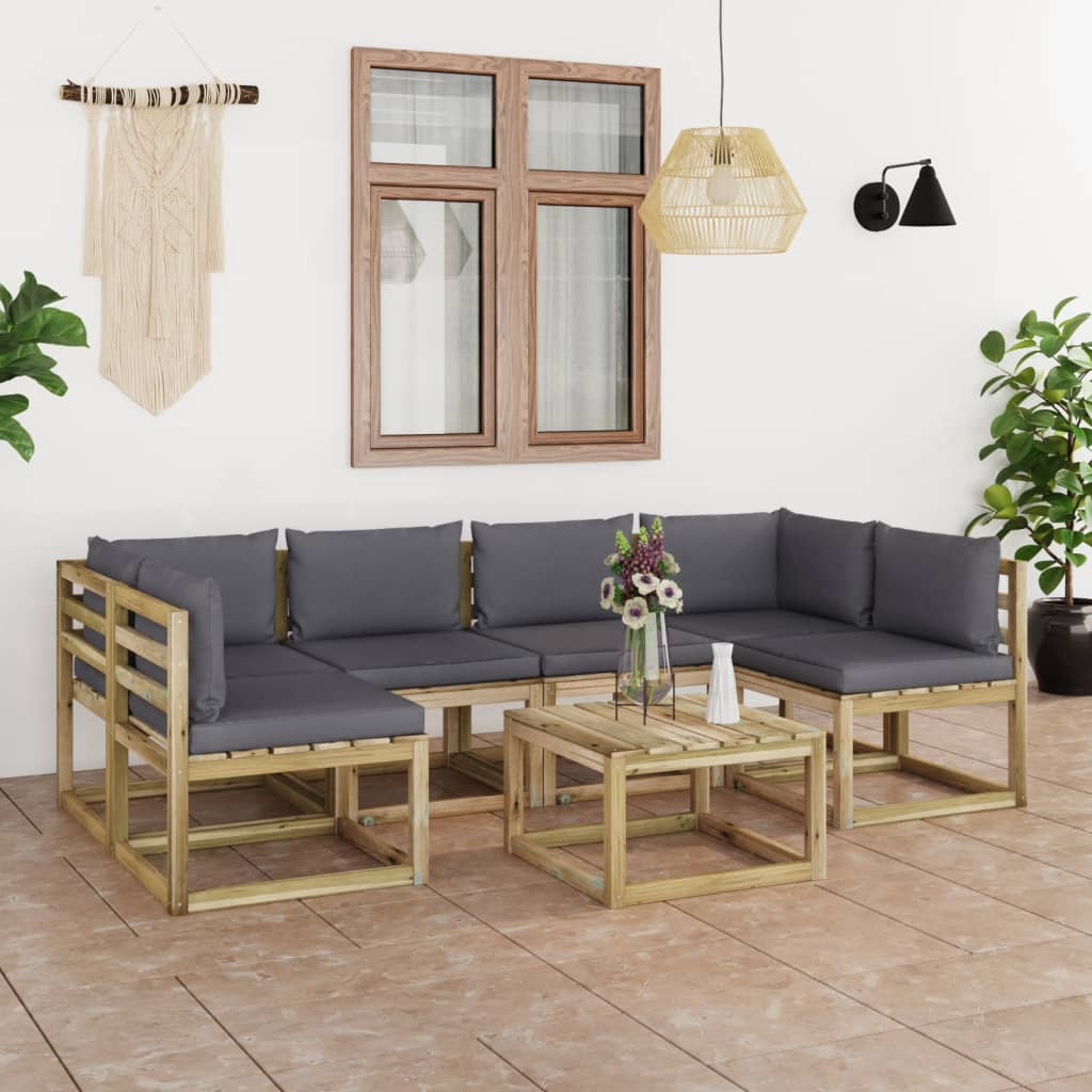  Loungegrupp 7 delar med dynor impregnerad furu