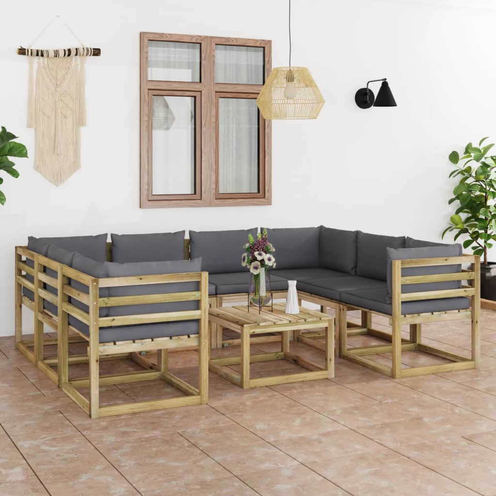  Loungegrupp 9 delar med dynor impregnerad furu