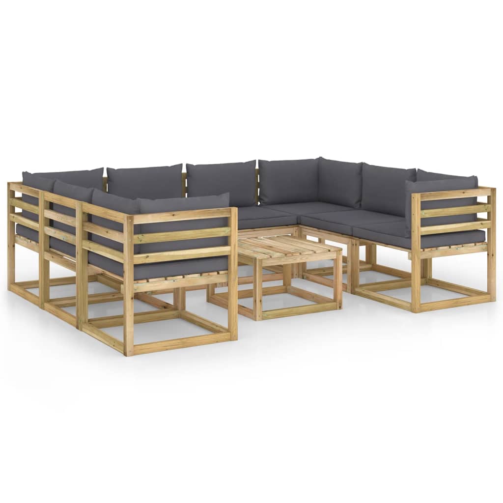  Loungegrupp 9 delar med dynor impregnerad furu