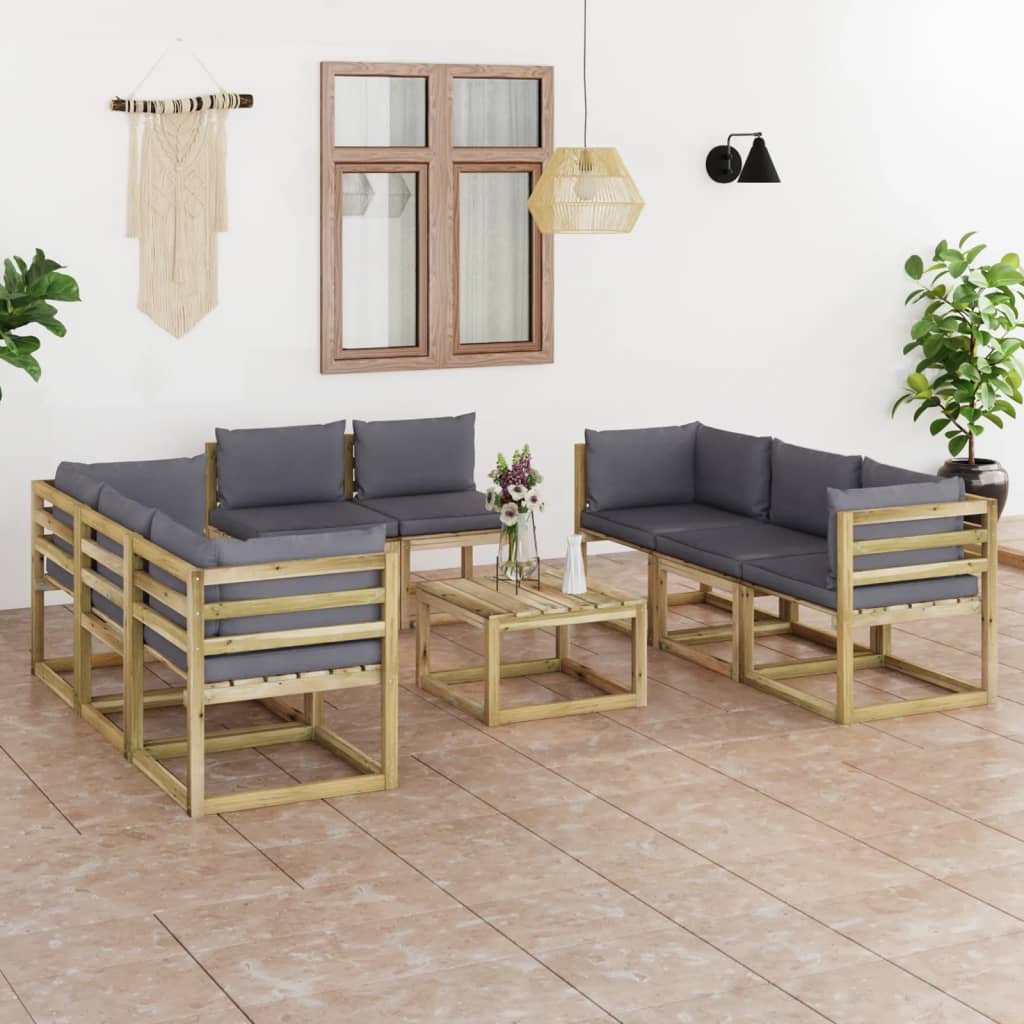  Loungegrupp 9 delar med dynor impregnerad furu