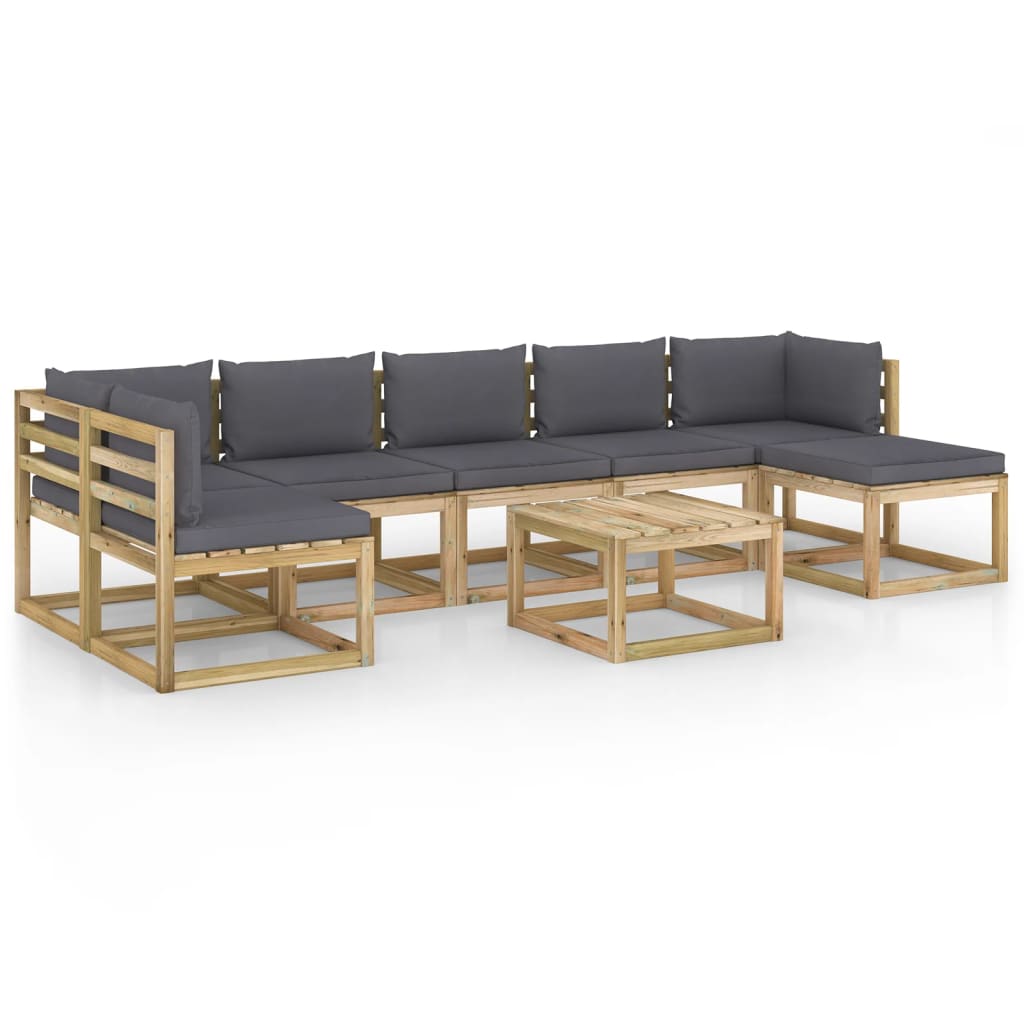  Loungegrupp 9 delar med dynor impregnerad furu