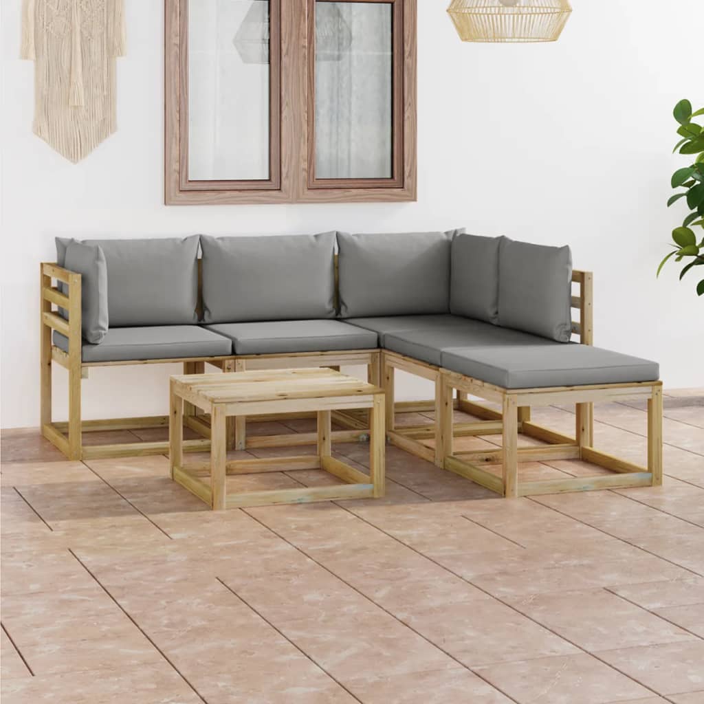  Loungegrupp med grå dynor 6 delar