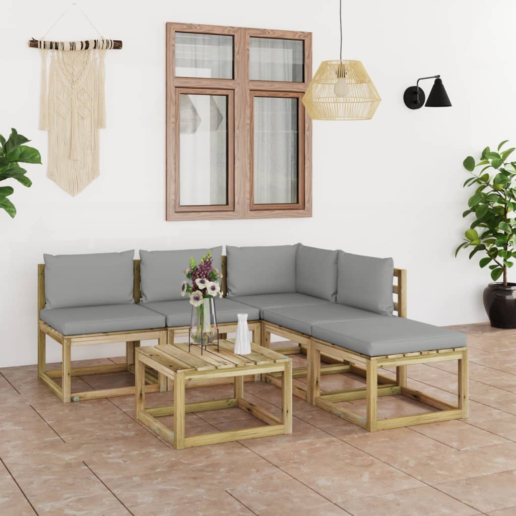  Loungegrupp med grå dynor 6 delar