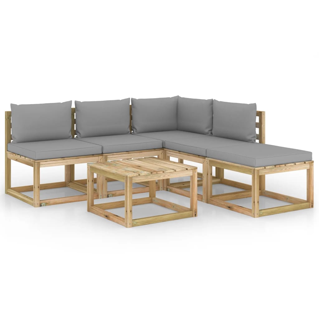 Loungegrupp med grå dynor 6 delar