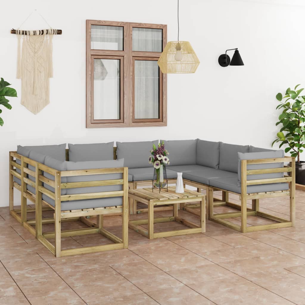  Loungegrupp 9 delar med dynor impregnerad furu