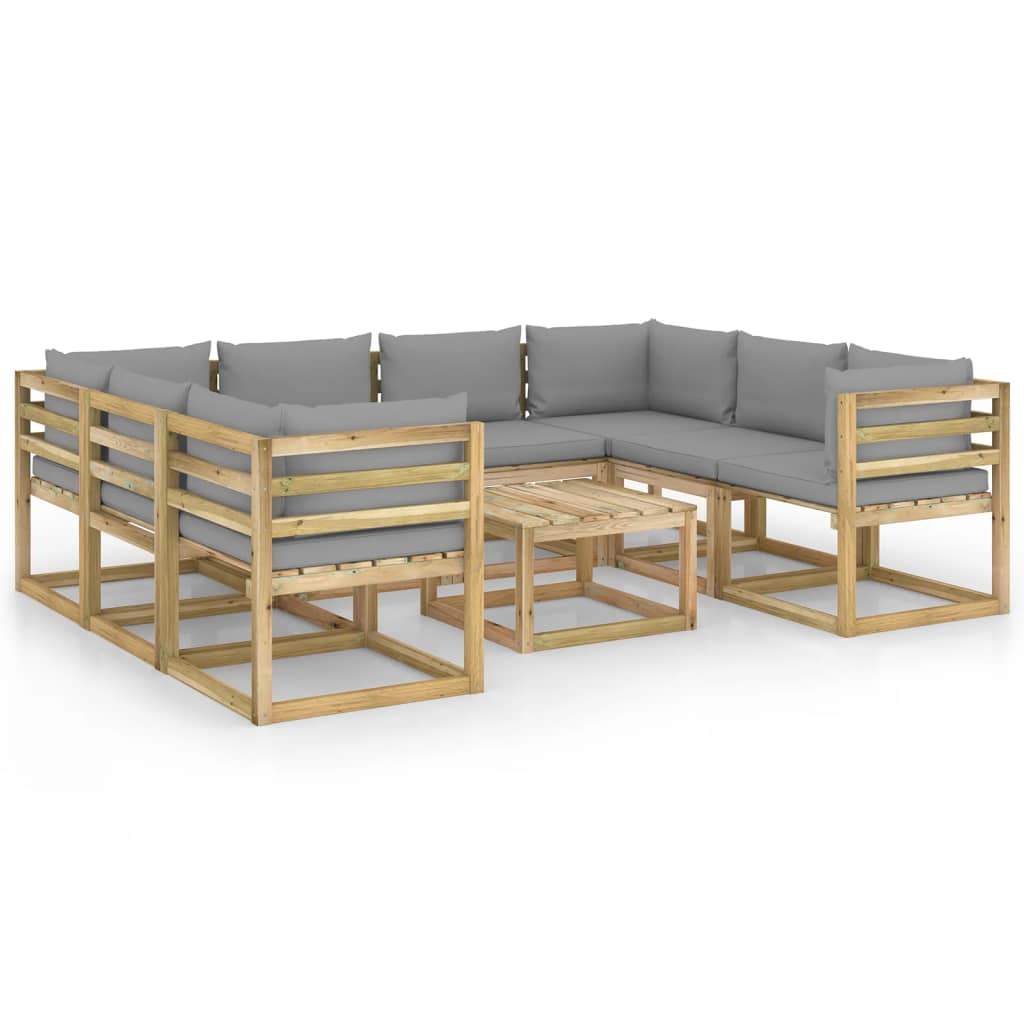  Loungegrupp 9 delar med dynor impregnerad furu