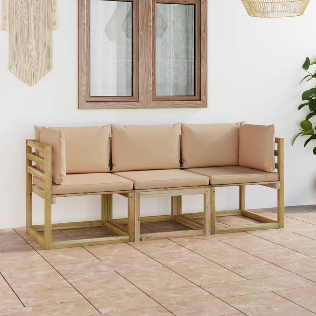  3-sitssoffa för trädgården med beige dynor