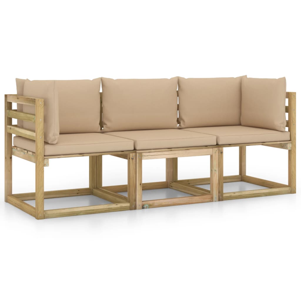  3-sitssoffa för trädgården med beige dynor