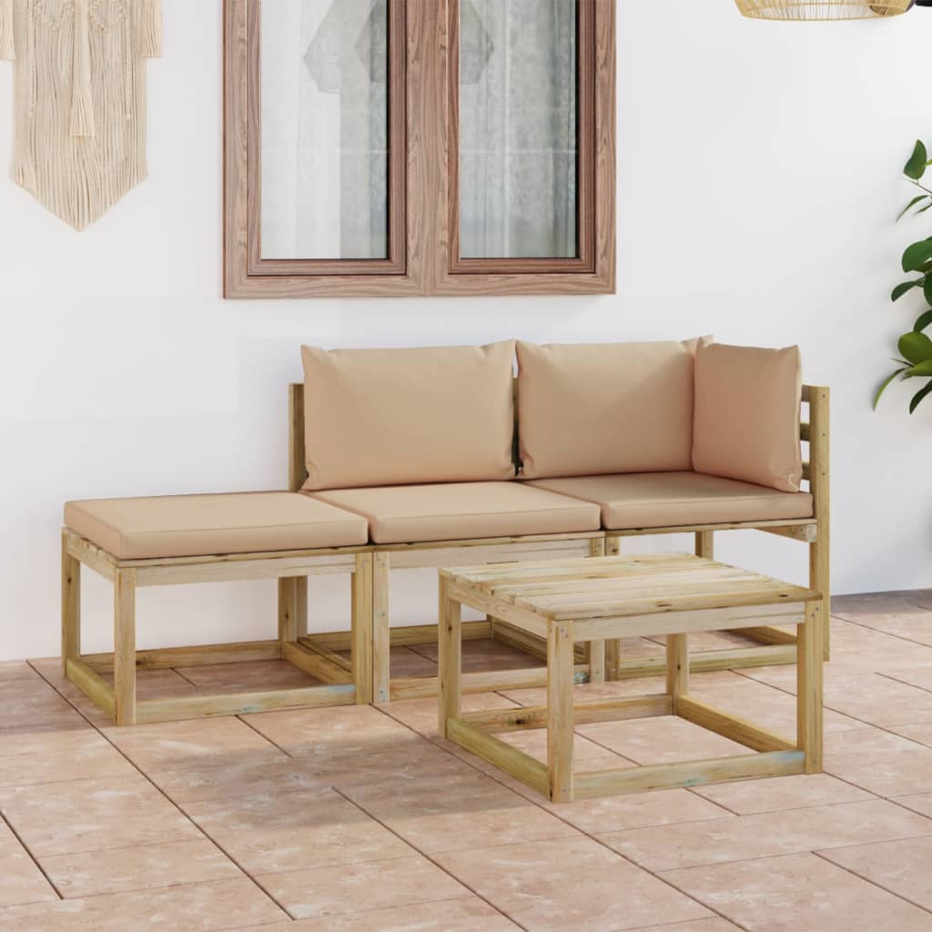  Loungegrupp med beige dynor 4 delar