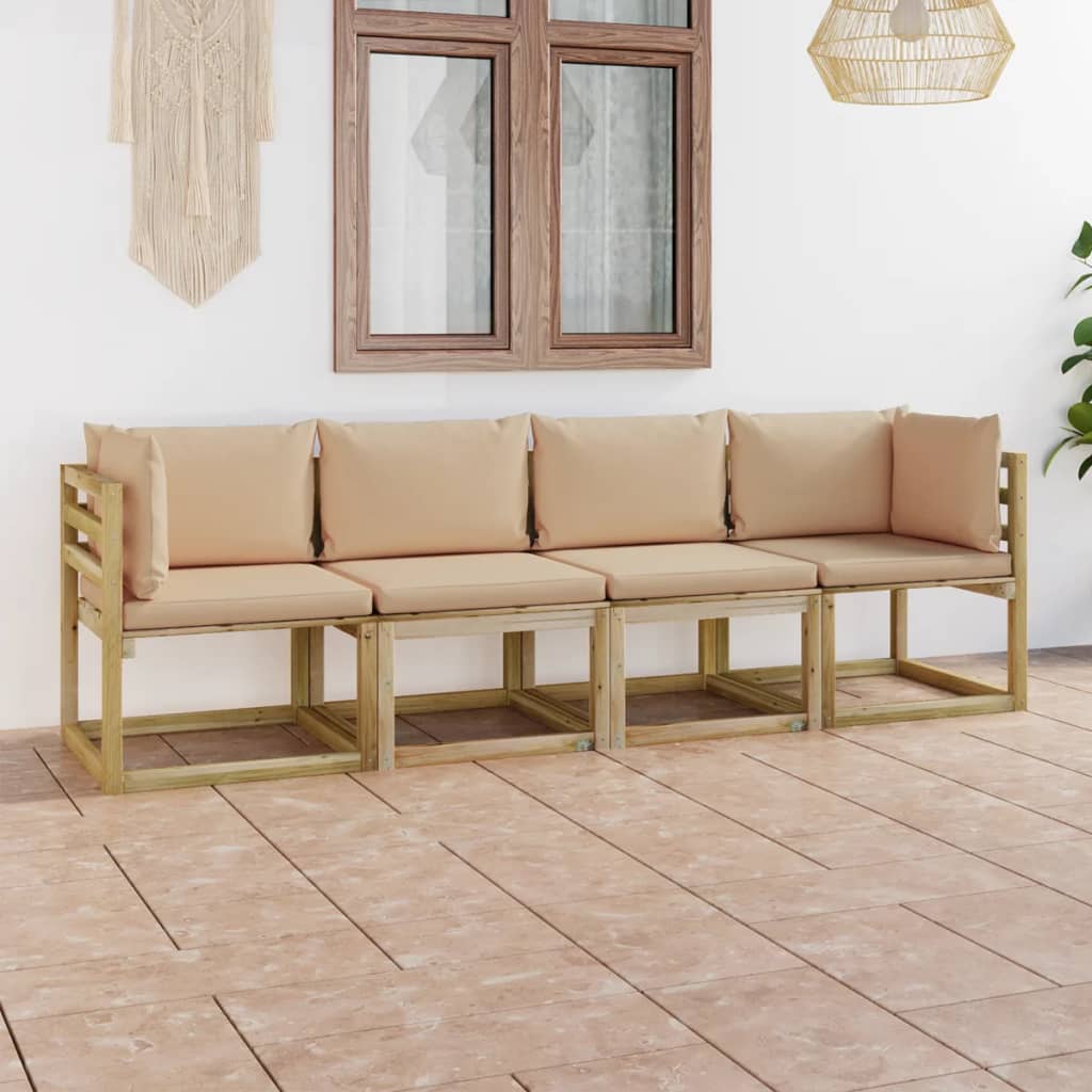  4-sitssoffa för trädgården med beige dynor