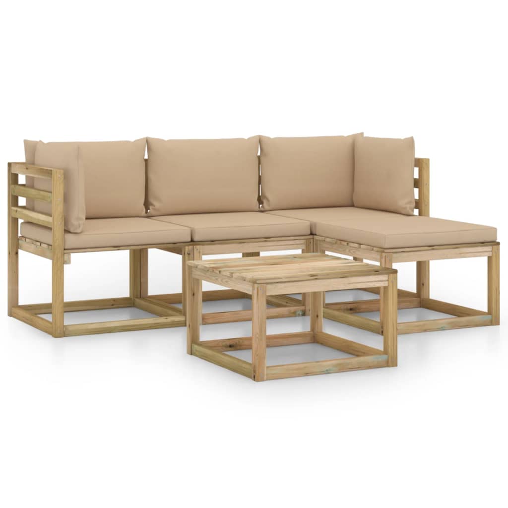  Loungegrupp med beige dynor 5 delar