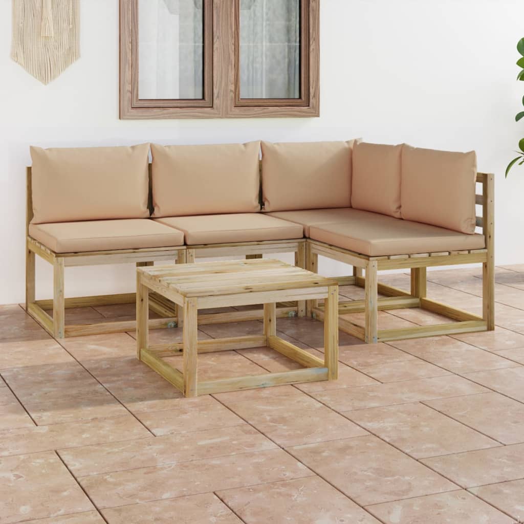  Loungegrupp med beige dynor 5 delar