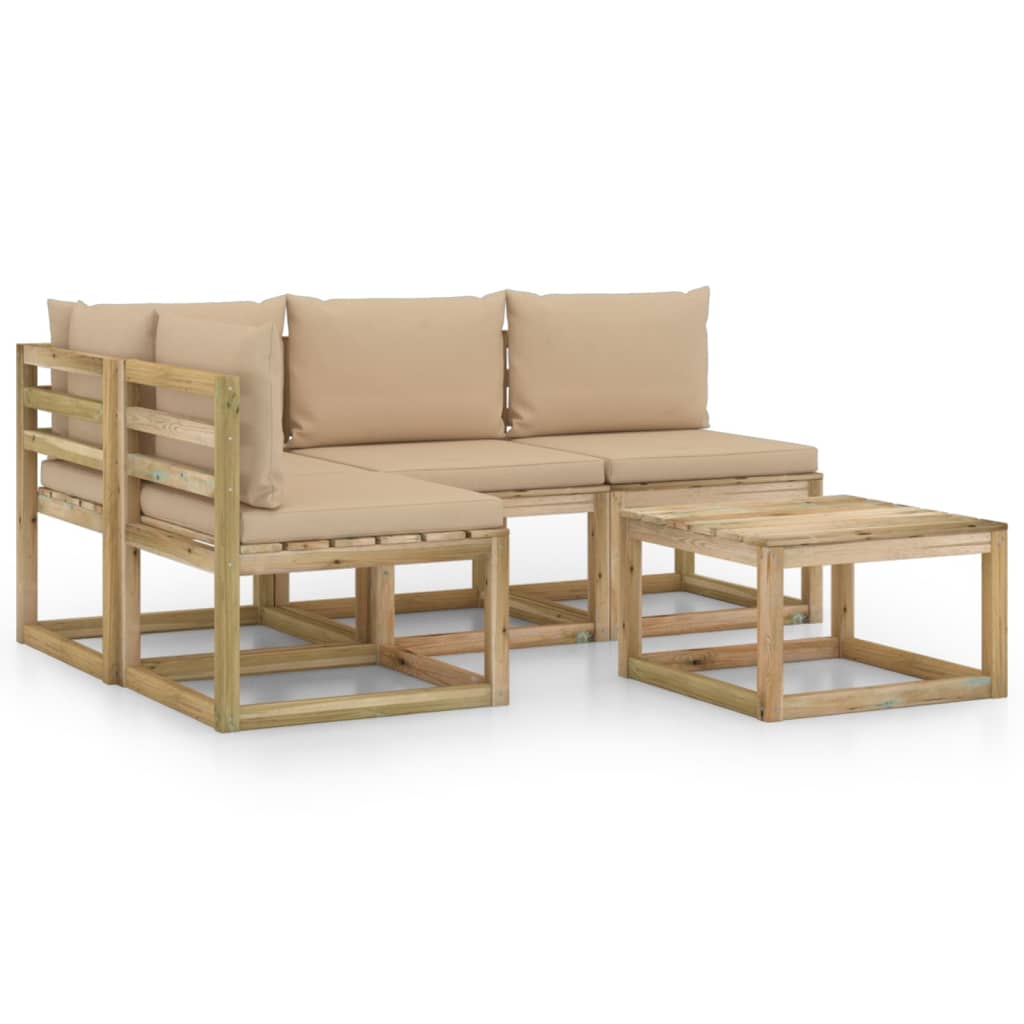  Loungegrupp med beige dynor 5 delar
