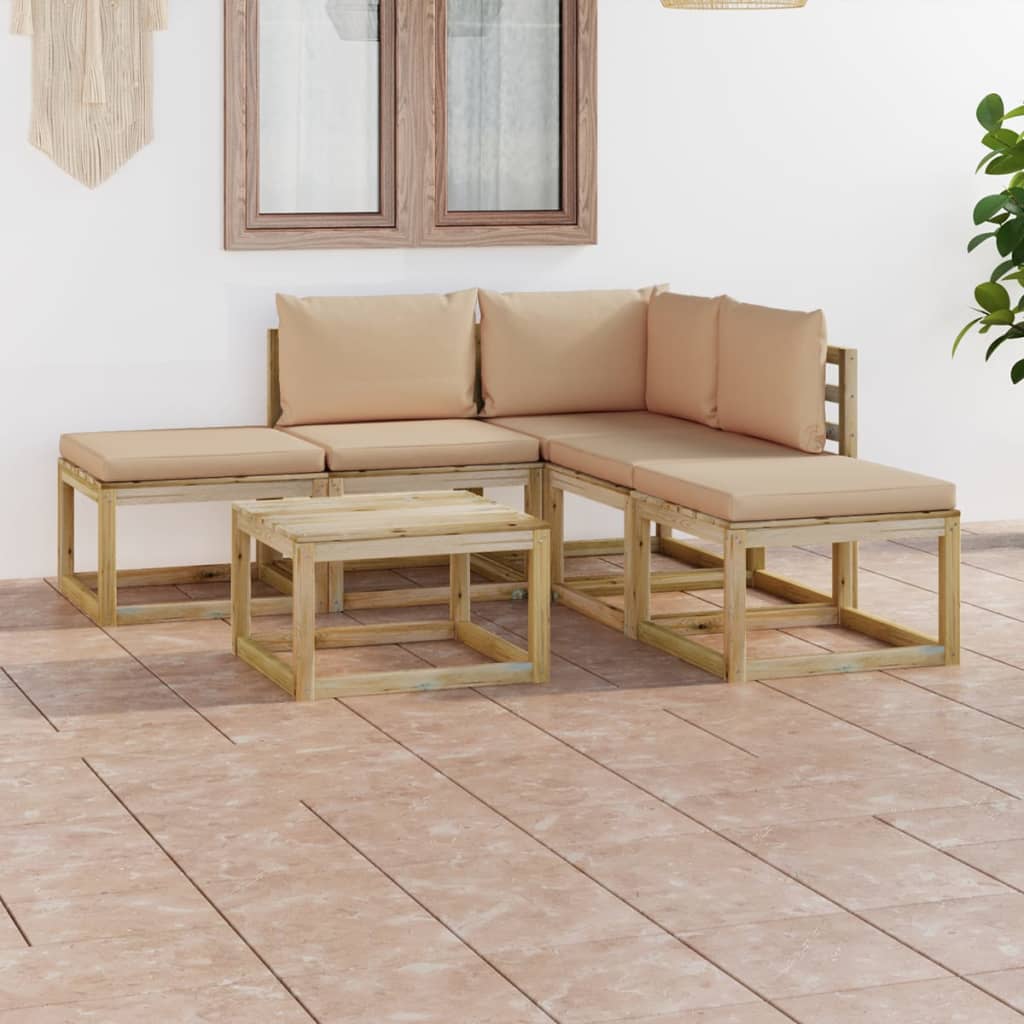  Loungegrupp med beige dynor 6 delar