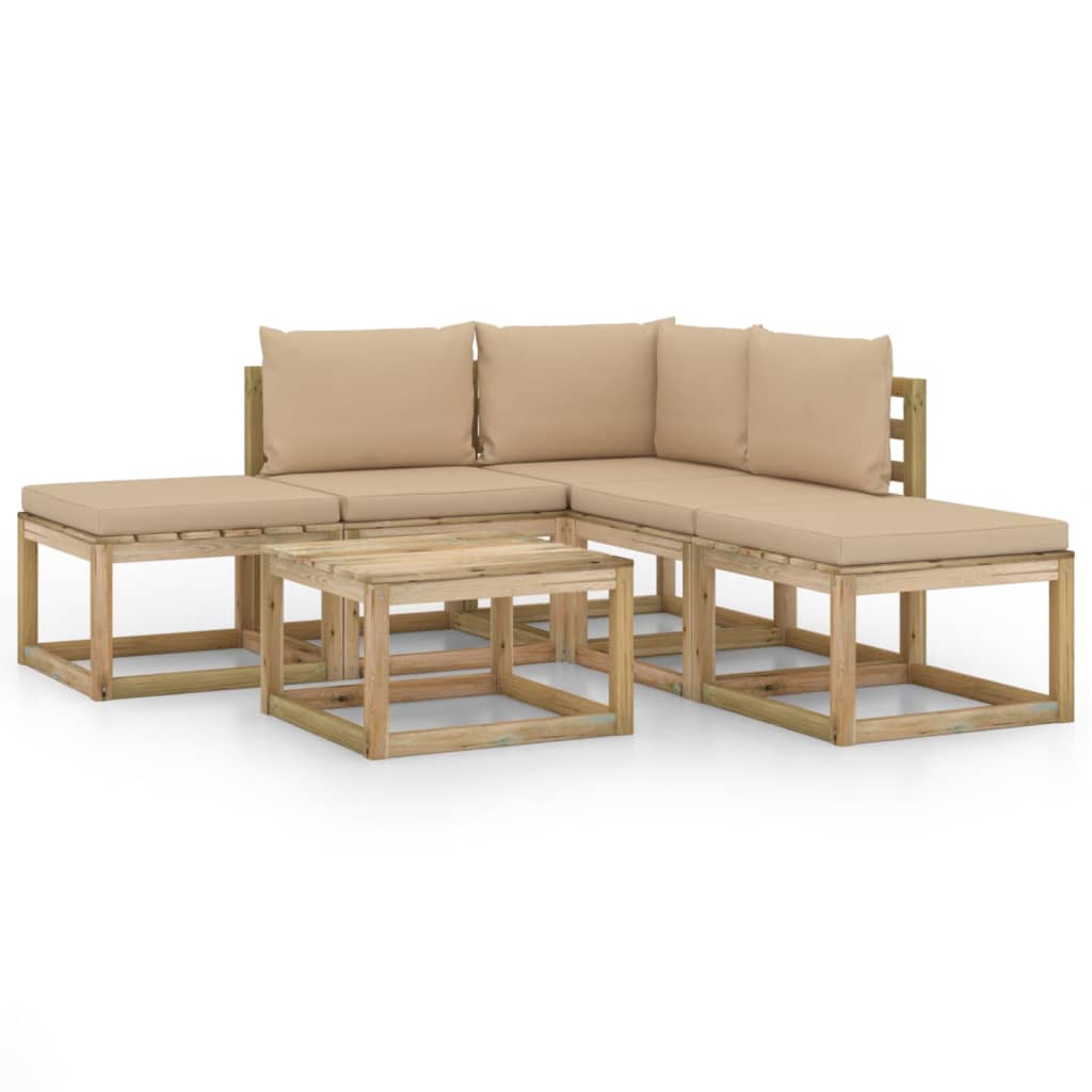  Loungegrupp med beige dynor 6 delar