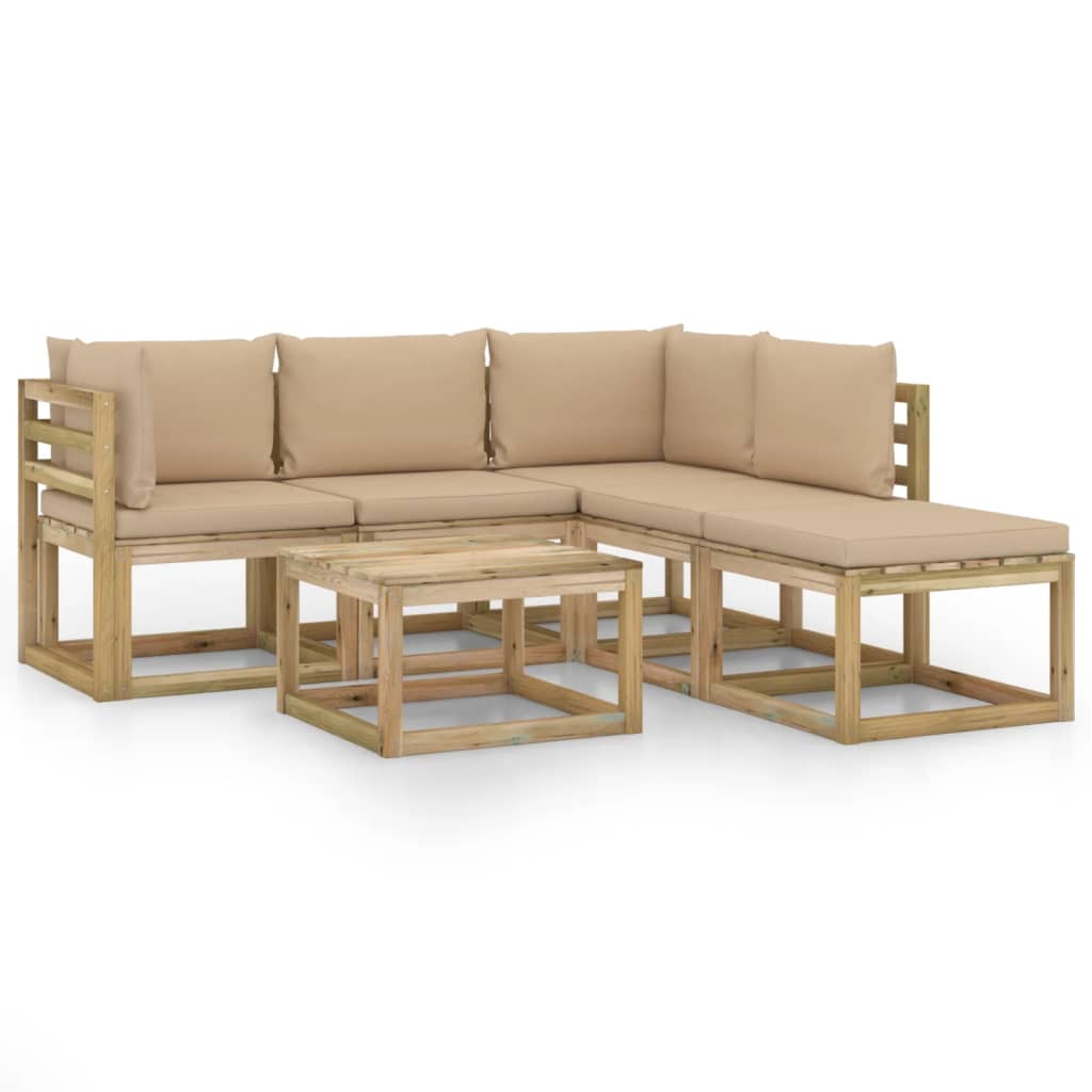  Loungegrupp med beige dynor 6 delar