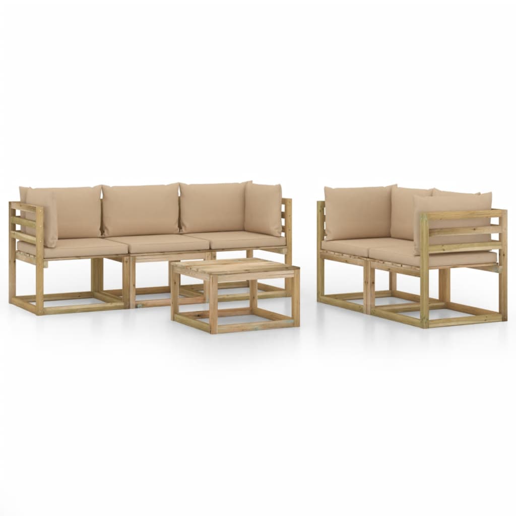  Loungegrupp med beige dynor 6 delar