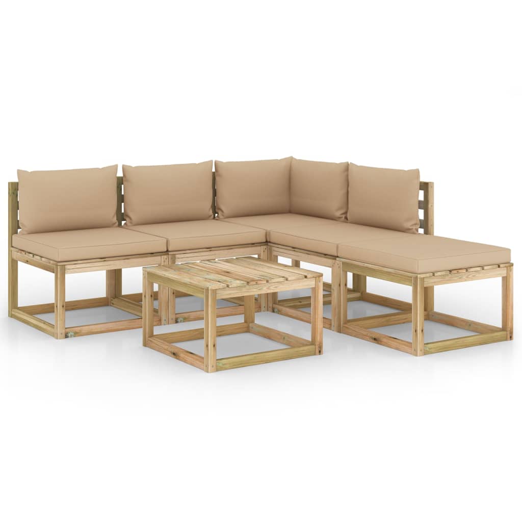  Loungegrupp med beige dynor 6 delar