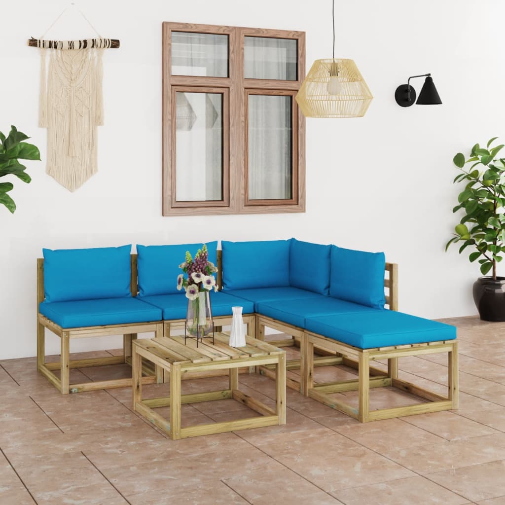  Loungegrupp med ljusblå dynor 6 delar