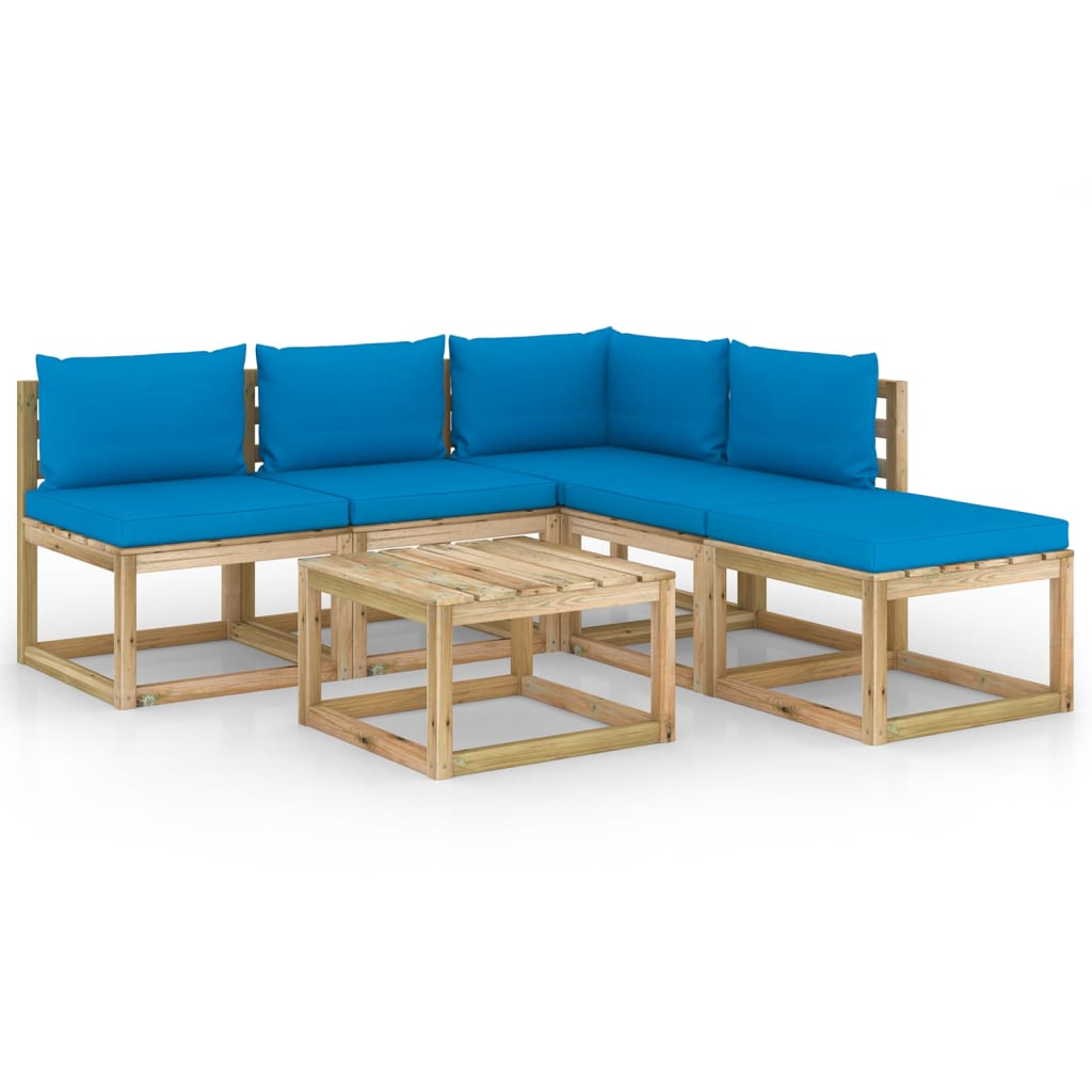  Loungegrupp med ljusblå dynor 6 delar