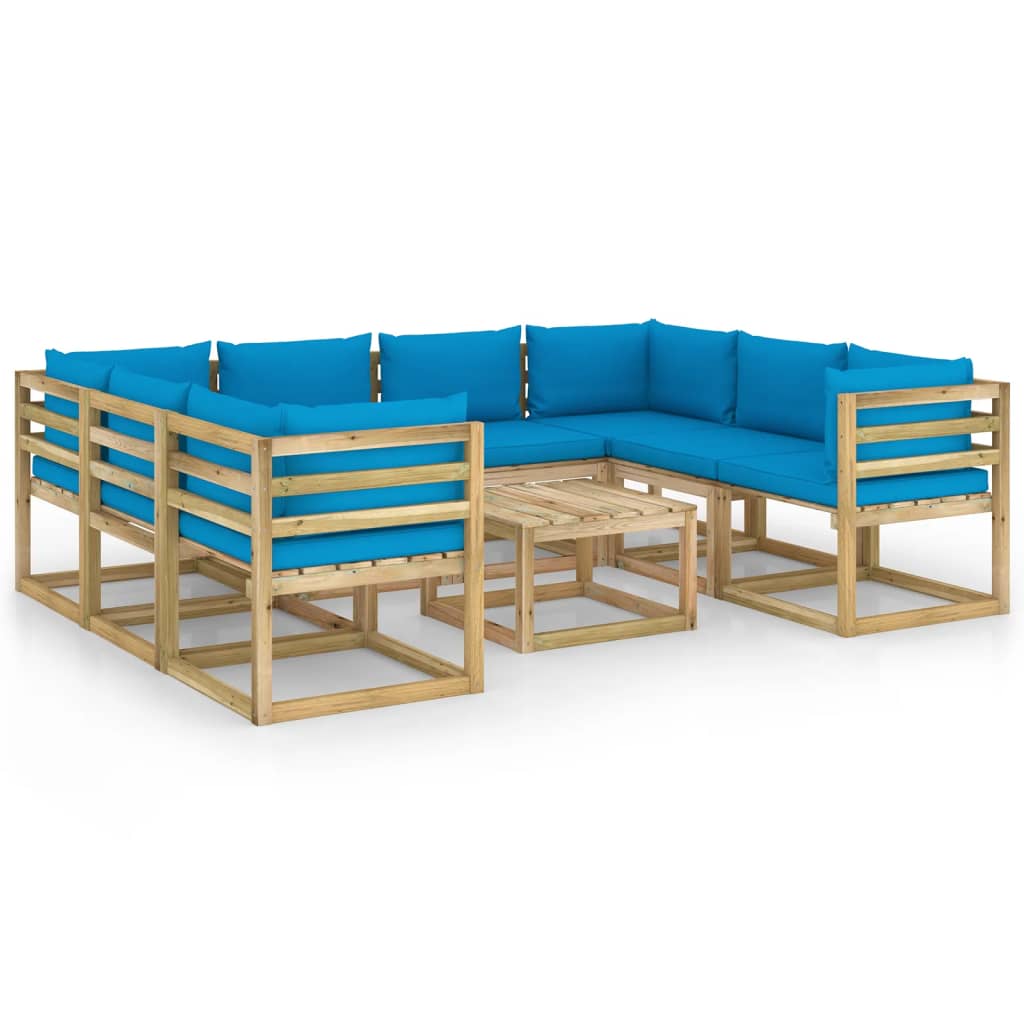  Loungegrupp 9 delar med dynor impregnerad furu