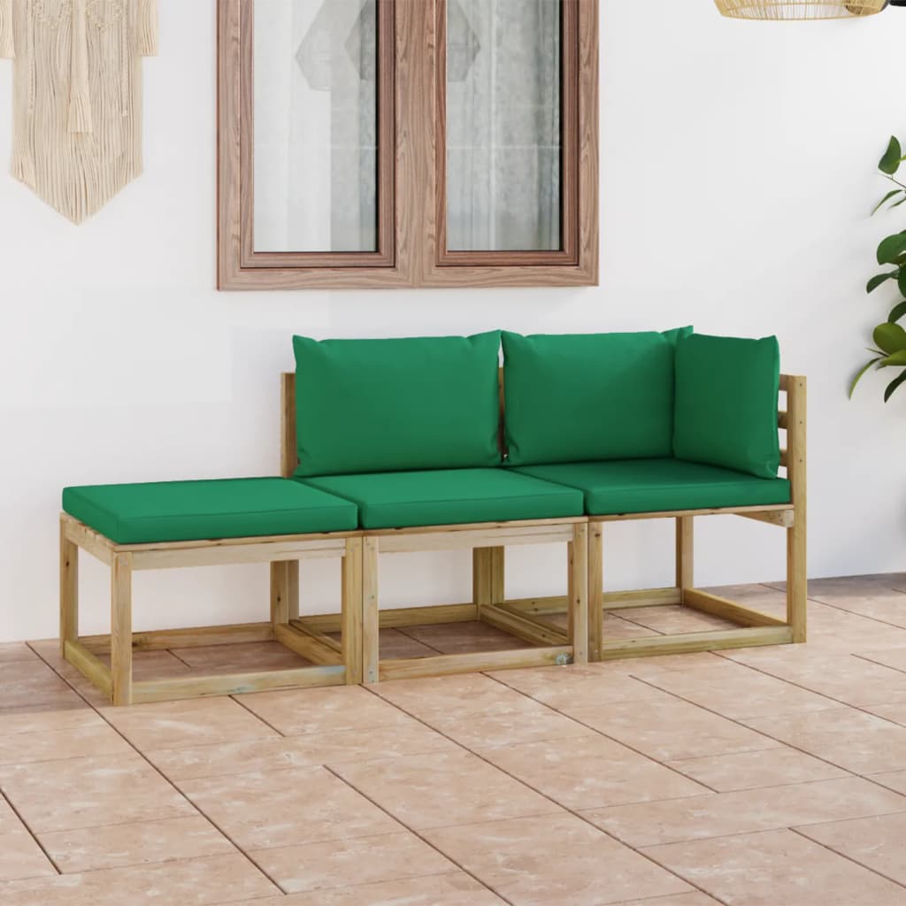  Loungegrupp med gröna dynor 3 delar