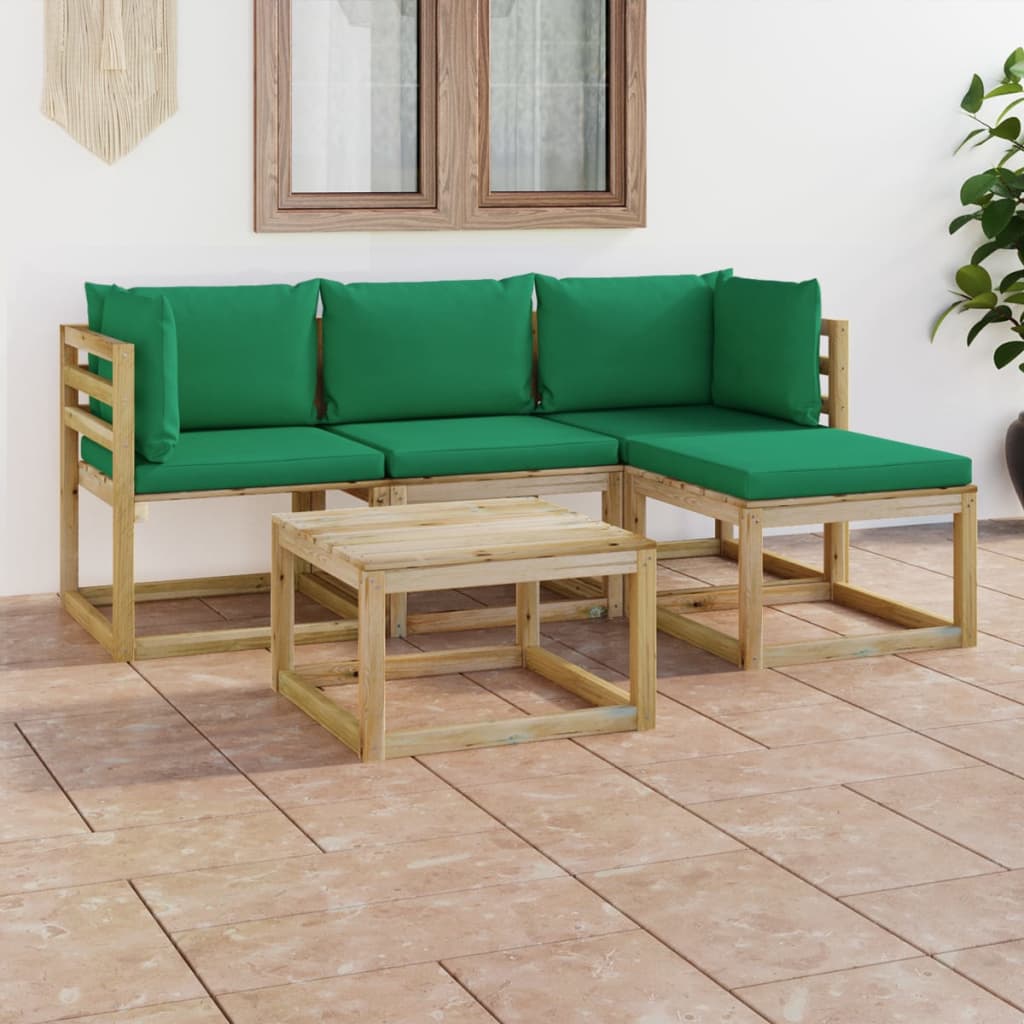  Loungegrupp med gröna dynor 5 delar
