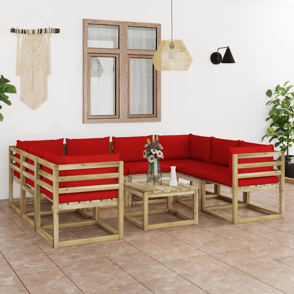  Loungegrupp 9 delar med dynor impregnerad furu