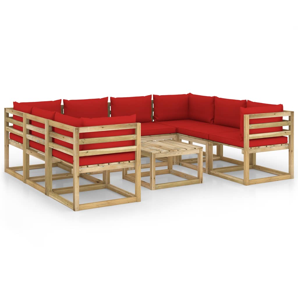 Loungegrupp 9 delar med dynor impregnerad furu